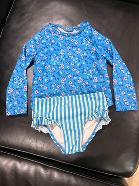 Cat & Jack Blue Floral Long-Sleeve Rashguard Two-Piece Swim Set